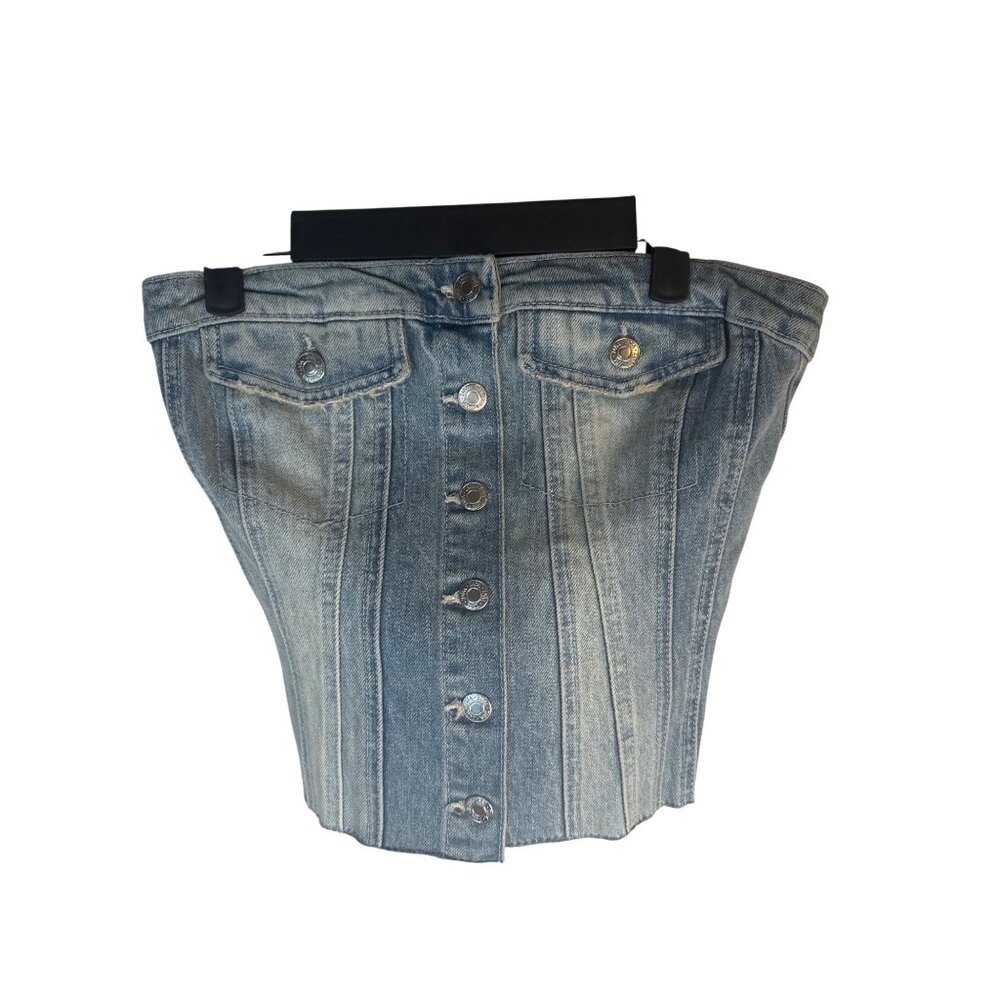 ZARA Strapless Denim Small Corset Top With Button Front & Stretch Back NWT - Picture 4 of 7